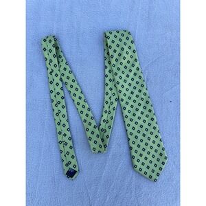 Brooks Brothers Makers Silk Tie Green Navy Diamond Print Italy USA Classic 2000s